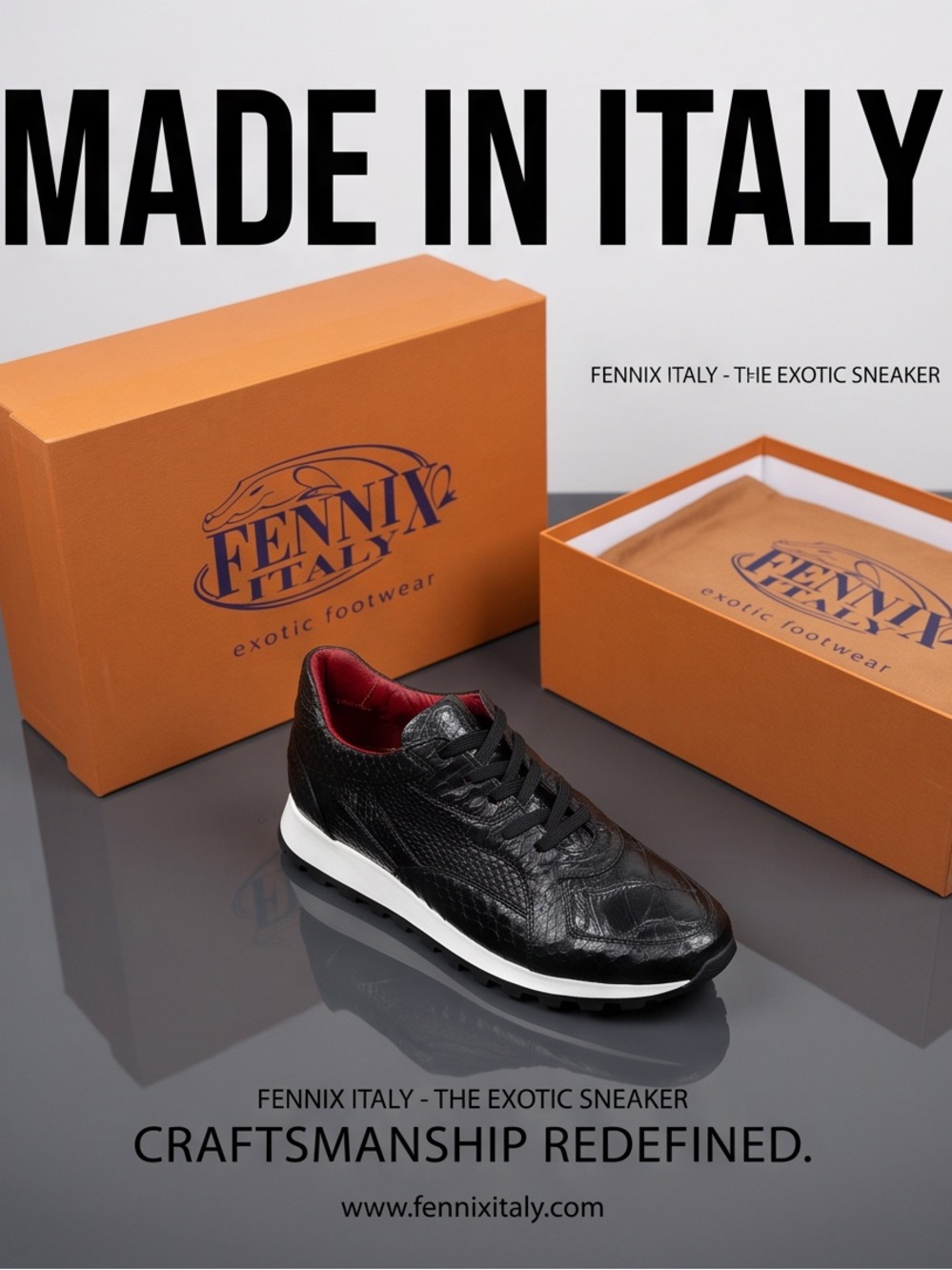 Men's Black casual sneaker python/gator oxford